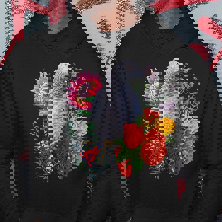 花と蝶とヨウム パーカー 面白い贈り物