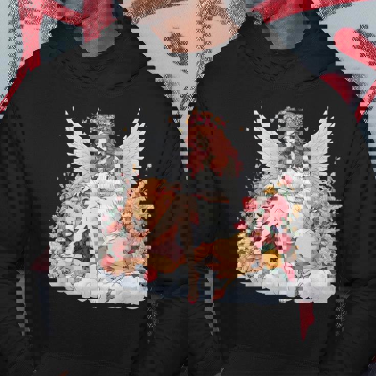 花に囲まれたライオンの天使 美しい天使 パーカー 面白い贈り物