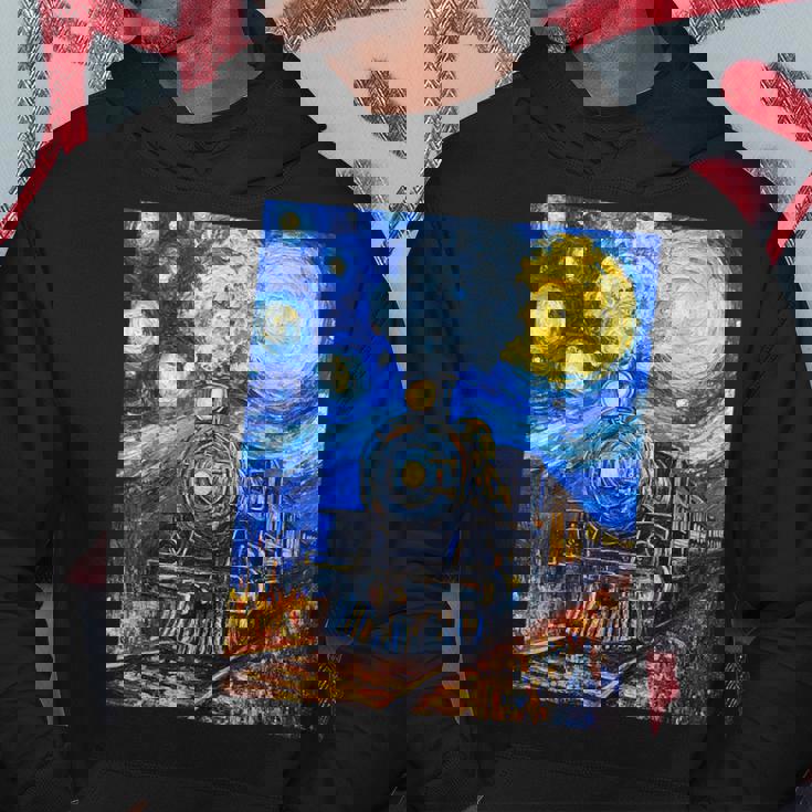 蒸気機関 蒸気機関車 ヴィンテージ ゴッホ 機関車 列車 パーカー 面白い贈り物