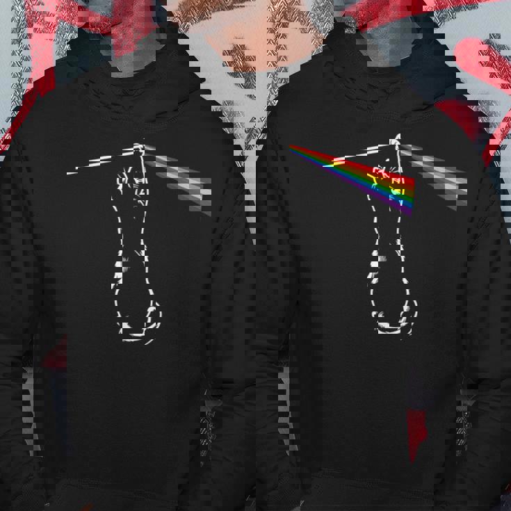 虹に光を曲げる猫、スペースプログレッシブロックミュージック パーカー 面白い贈り物