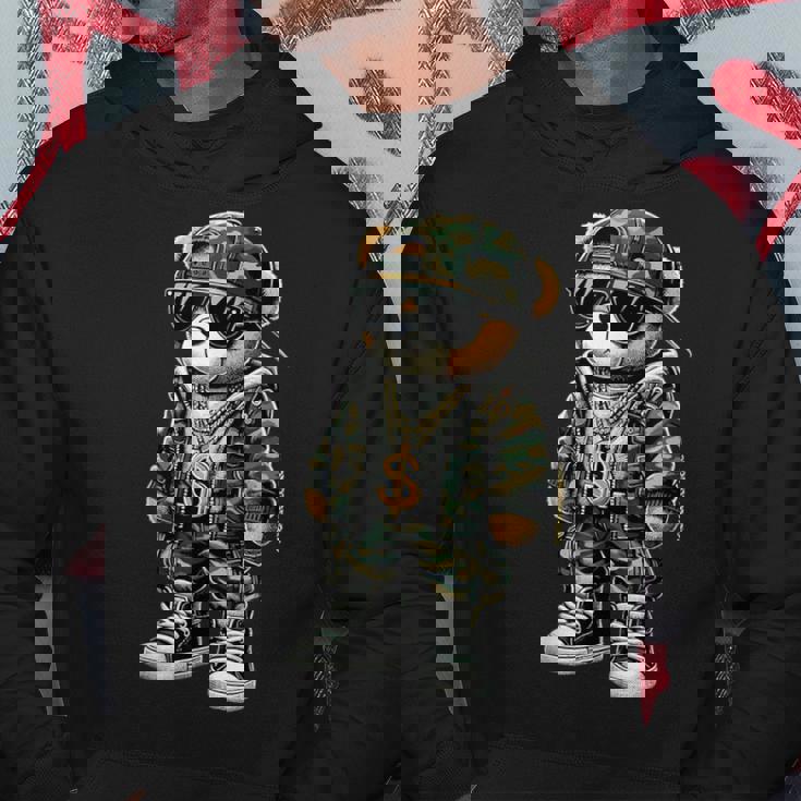 迷彩 ヒップホップ テディベア 迷彩 パーカー 面白い贈り物