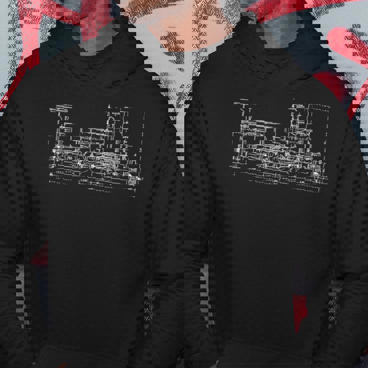 電車 ヴィンテージ 青写真 図 グラフィック 蒸気機関車 パーカー 面白い贈り物