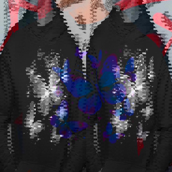 青と紫の模様の蝶たち 昆虫プリント パーカー 面白い贈り物