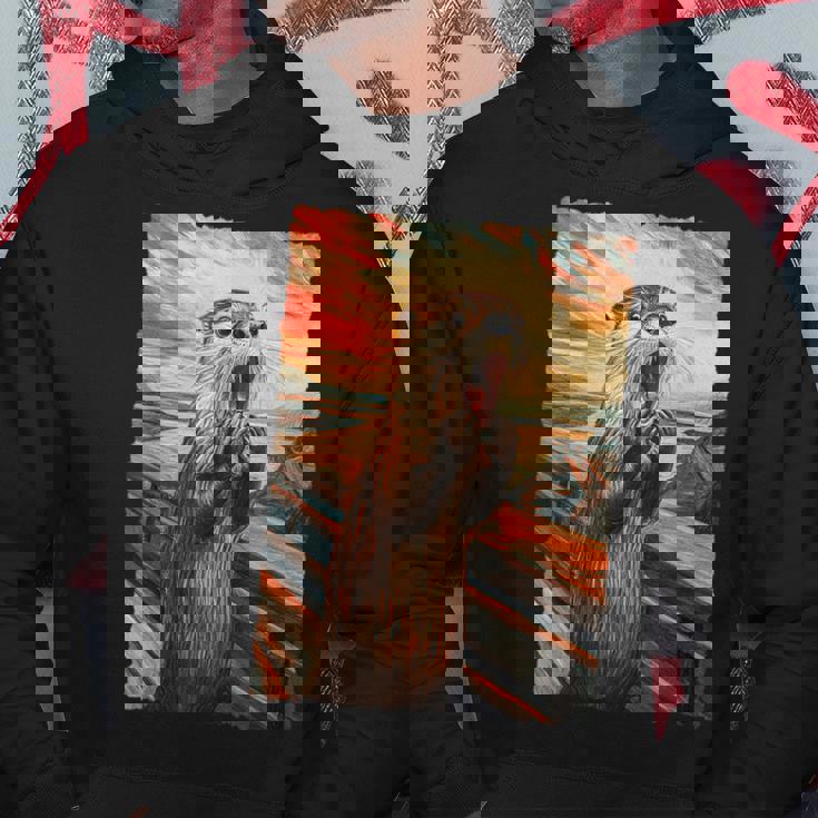 面白い レトロ ムンク 悲鳴 芸術的 絵画 パロディ カワウソ 恋人 パーカー 面白い贈り物