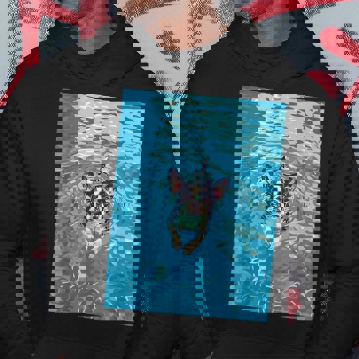 面白いボストンテリア プールで泳ぐ かわいい犬 ママ お父さん パーカー 面白い贈り物