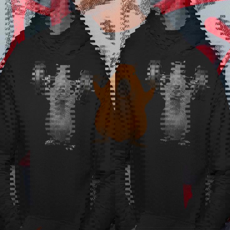 面白い動物 カピバラ げっ歯類 ウエイトリフティング フィットネスジム パーカー 面白い贈り物