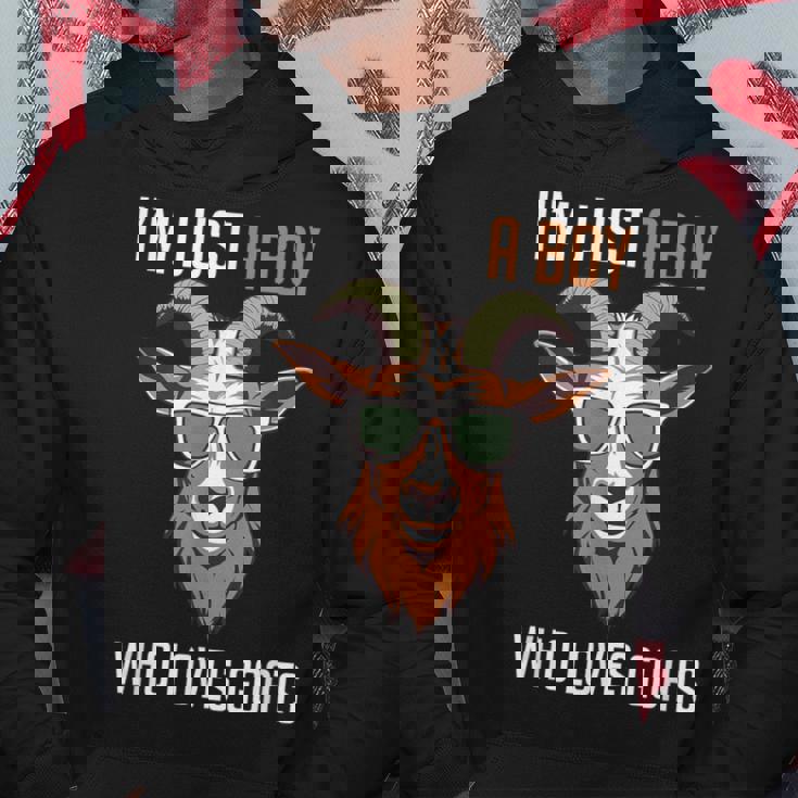 面白い農場の動物 ヤギ好き ただの少年 ヤギが大好きな人 パーカー 面白い贈り物