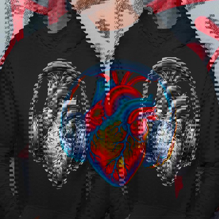 音楽解剖学的ハートとヘッドフォンdjミュージックグラフィック パーカー 面白い贈り物