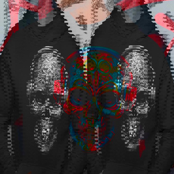 頭蓋骨アート曼荼羅ファンタジーカラフルなヘッドフォンモチーフの頭蓋骨 パーカー 面白い贈り物