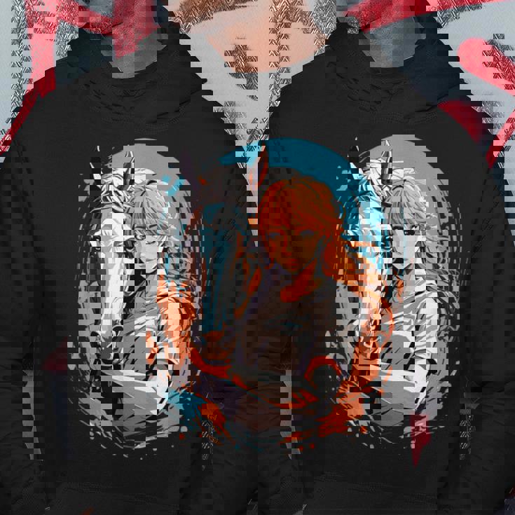 馬のファンのためのアニメガールの象徴的な乗馬デザイン。 パーカー 面白い贈り物