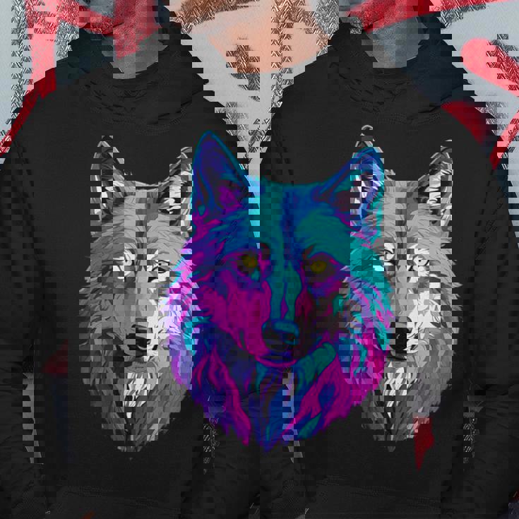 鮮やかなマルチカラーオオカミ パーカー 面白い贈り物