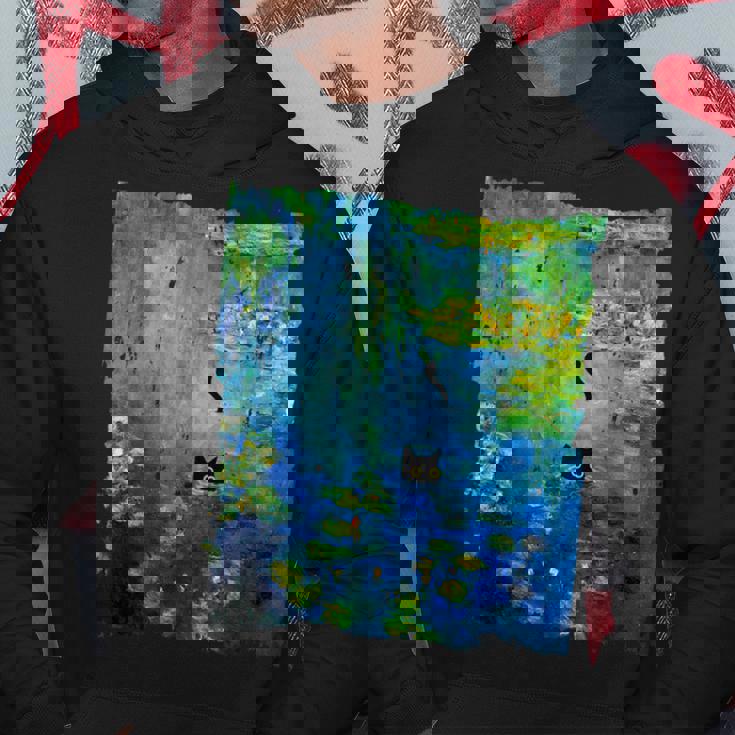 黒猫モネのスイレン絵画アート 猫好き パーカー 面白い贈り物