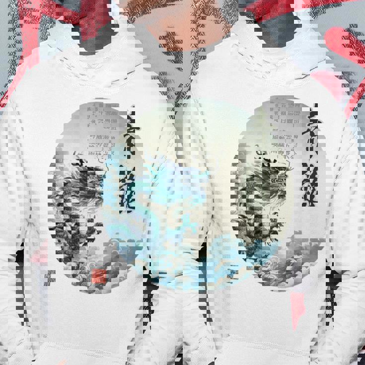 4神 青龍 漢詩 龍 雲 空 舞う バックプリント パーカー 面白い贈り物