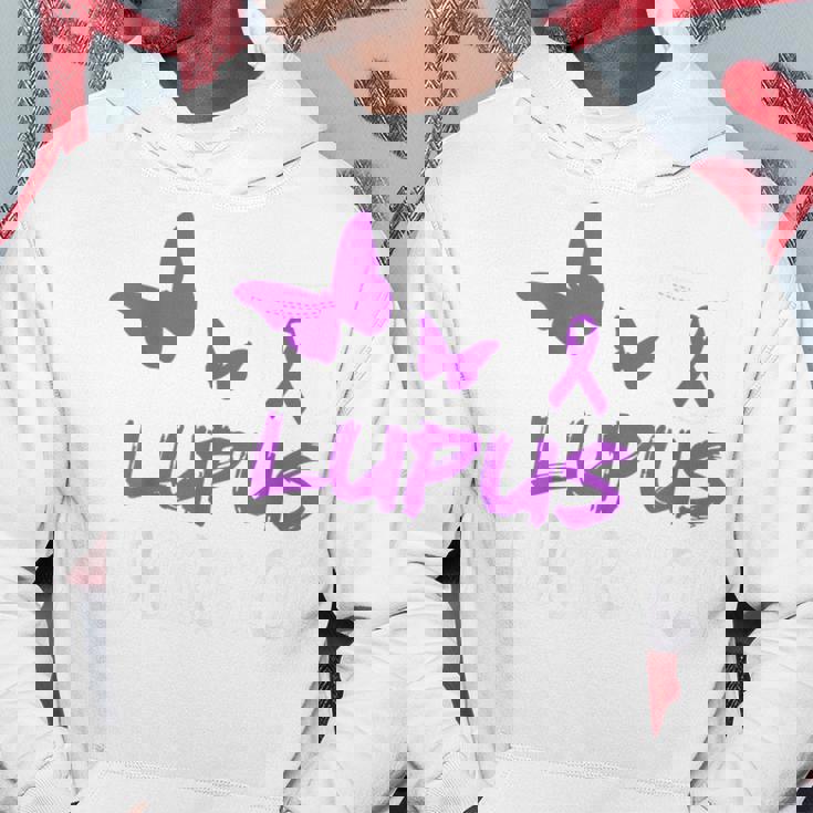 Lupus Warrior パープルバタフライ&リボン ポケット付き パーカー 面白い贈り物