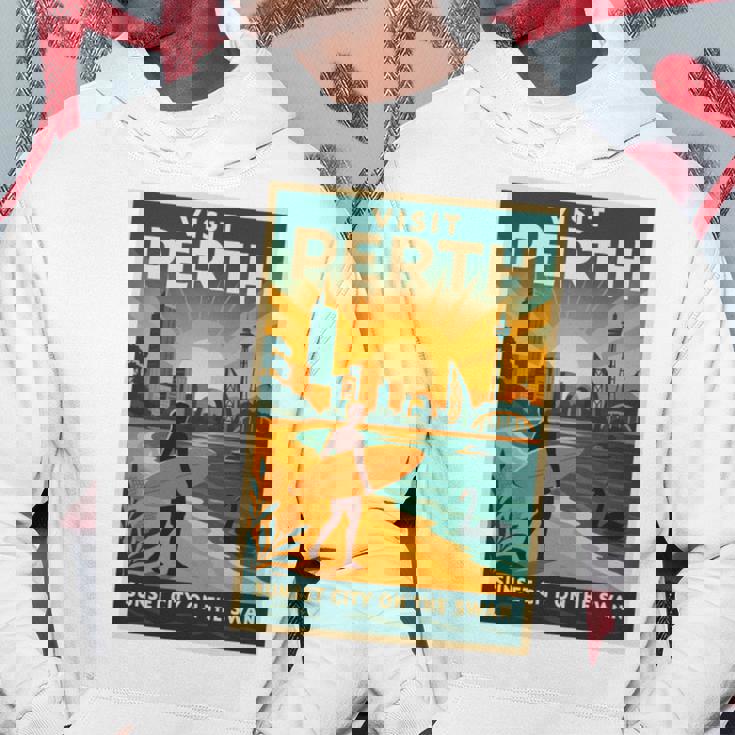 Perth Australia – ビンテージ旅行ポスタースタイル 長袖tシャツ パーカー 面白い贈り物