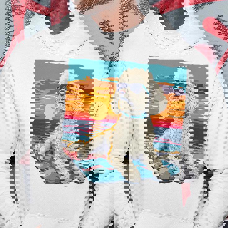 Sunny Day Doggy グラフィックデザイン ビーチレディ 子犬 長袖tシャツ パーカー 面白い贈り物