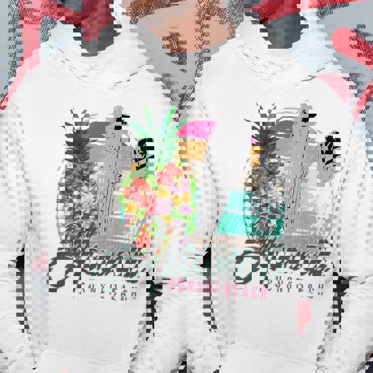 Sunset Beach Hawaii、サーフィンサーフボードレトロ、バックプリント パーカー 面白い贈り物