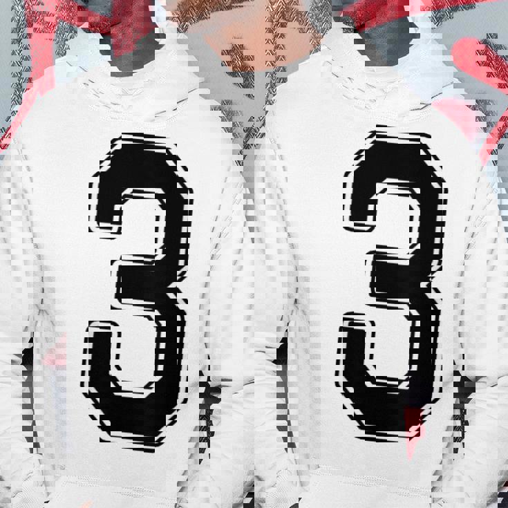 【バックプリント・背中側】3 数字 背番号 ユニフォーム ナンバー【ブラック／黒の文字】スポーツ 野球 サッカー 部活 パーカー 面白い贈り物