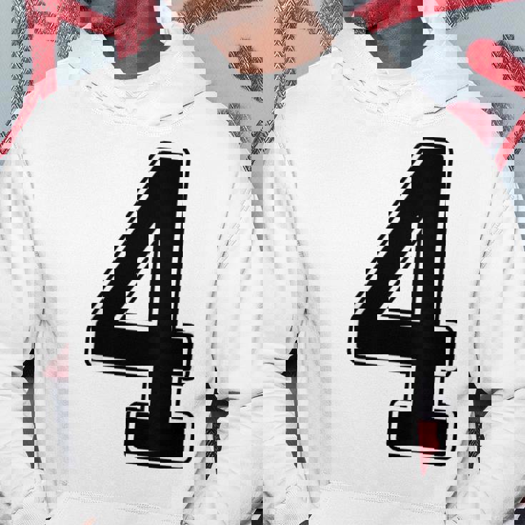 【バックプリント・背中側】4 数字 背番号 ユニフォーム ナンバー【ブラック／黒の文字】スポーツ 野球 サッカー 部活 パーカー 面白い贈り物