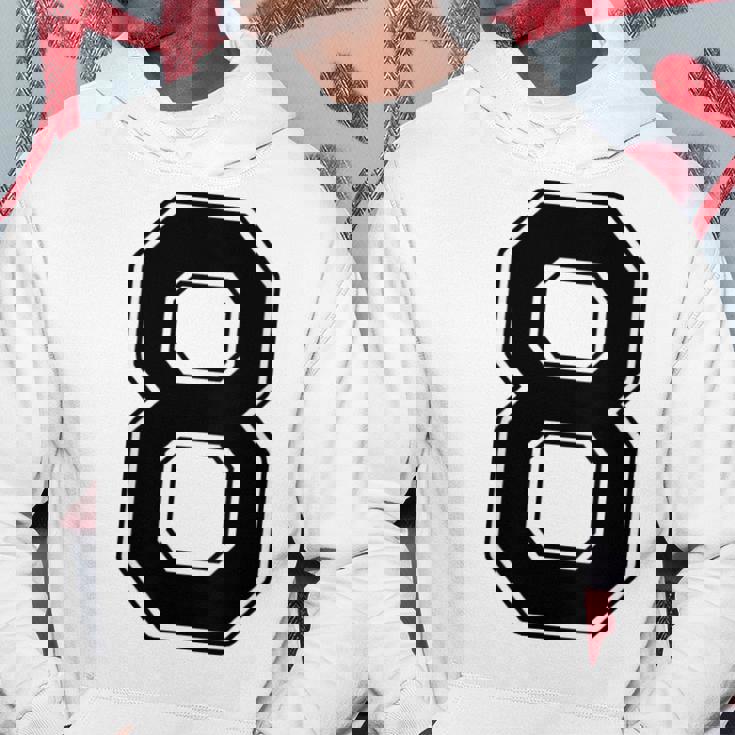 【バックプリント・背中側】8 数字 背番号 ユニフォーム ナンバー【ブラック／黒 の文字】スポーツ 練習着 部活 パーカー 面白い贈り物