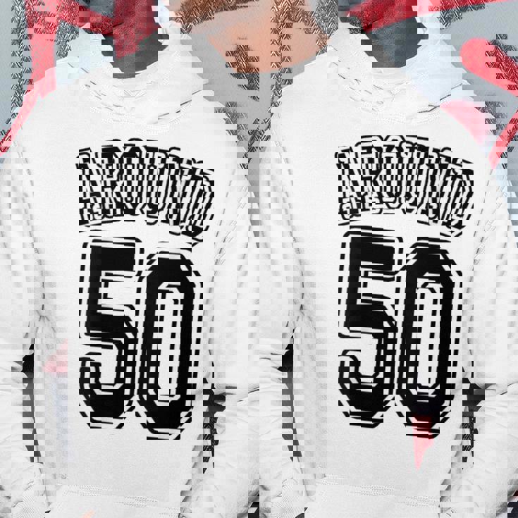 【バックプリント・背中側】Around 50 アラフィフ（五十歳 50才）ユニフォーム風 50代 誕生日プレゼント 面白 パーカー 面白い贈り物