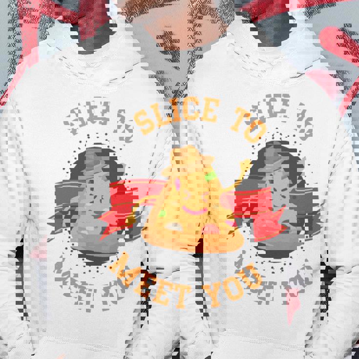 あなたに会うためにチーズクラストとスライス用のスライスが入ったピザ。 長袖tシャツ パーカー 面白い贈り物