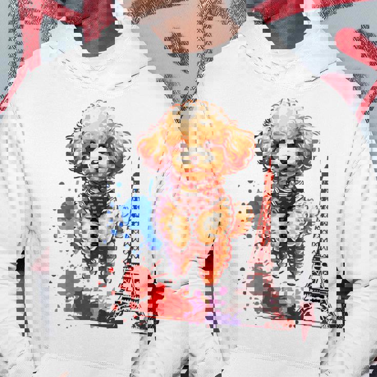 かわいい フランス パリ エッフェル塔 トイプードル パリ ジャンプ 子犬 パーカー 面白い贈り物