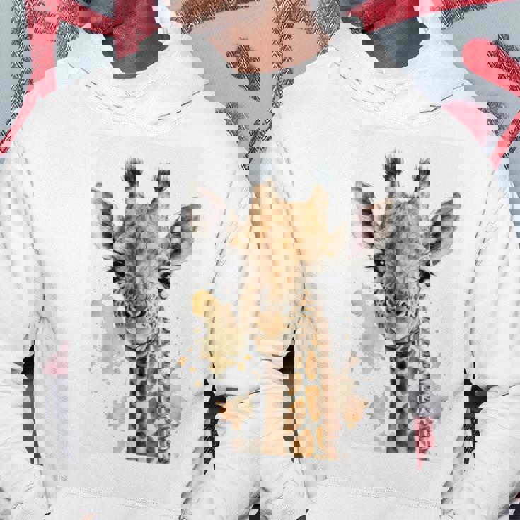 かわいい水彩画 キリン 赤ちゃん 美的 動物 アート 絵画 長袖tシャツ パーカー 面白い贈り物