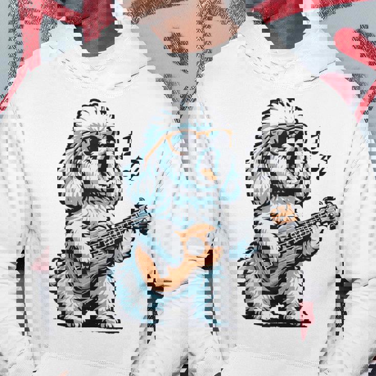 ギターを弾く犬 マルチーズプードル 面白い落書き パーカー 面白い贈り物