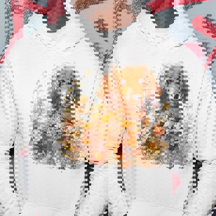 クリーム色の花のダックスフント 愛らしいミニドキシー犬 パーカー 面白い贈り物