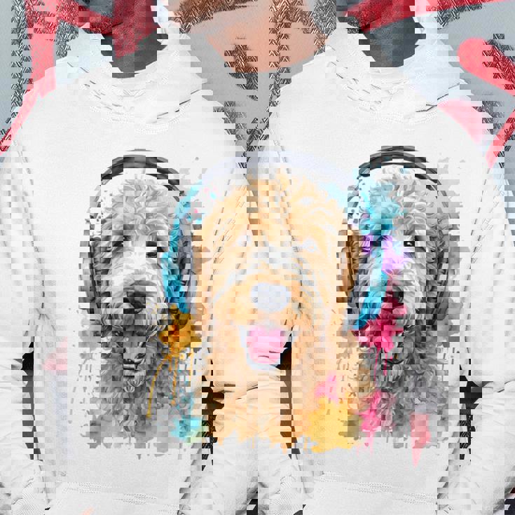 ゴールデンドゥードル、ヘッドフォン、犬、動物プリント パーカー 面白い贈り物