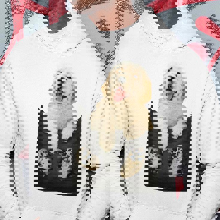 ゴールデンレトリバー ポケットに入った子犬 長袖tシャツ パーカー 面白い贈り物