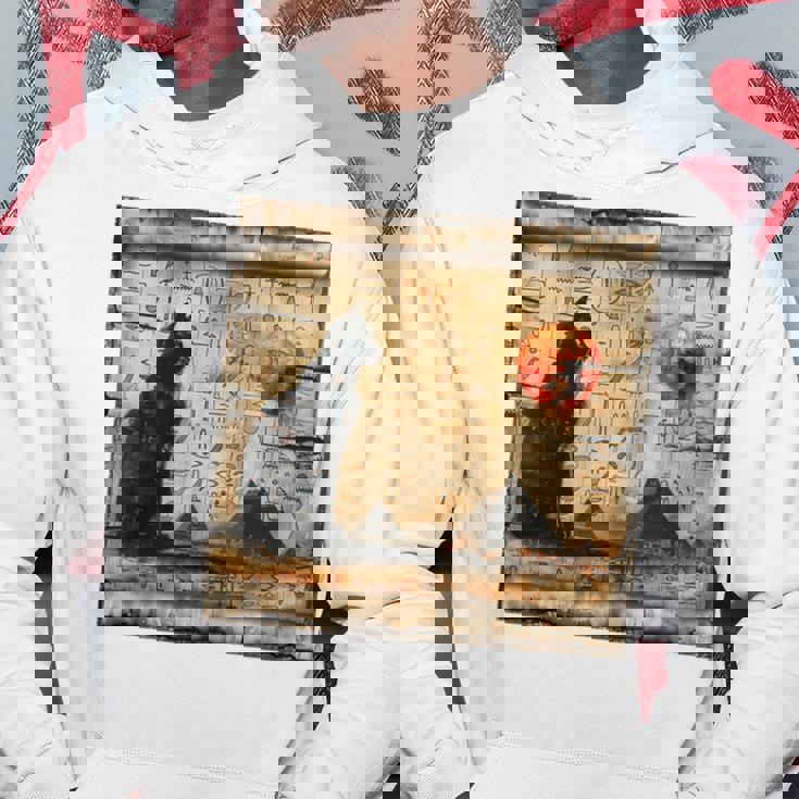 サンセット ピラミッド パピルス スクロール 砂漠 エジプトアート 猫 長袖tシャツ パーカー 面白い贈り物