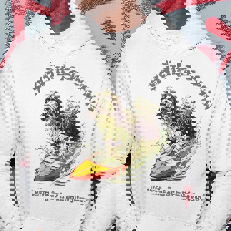 サーフィン 犬 ビアデッドコリー かわいい 面白い パーカー 面白い贈り物