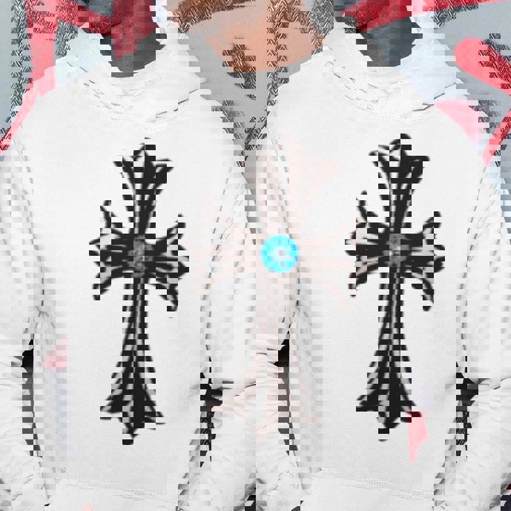 シルバークロス ブルーダイヤ 長袖tシャツ パーカー 面白い贈り物