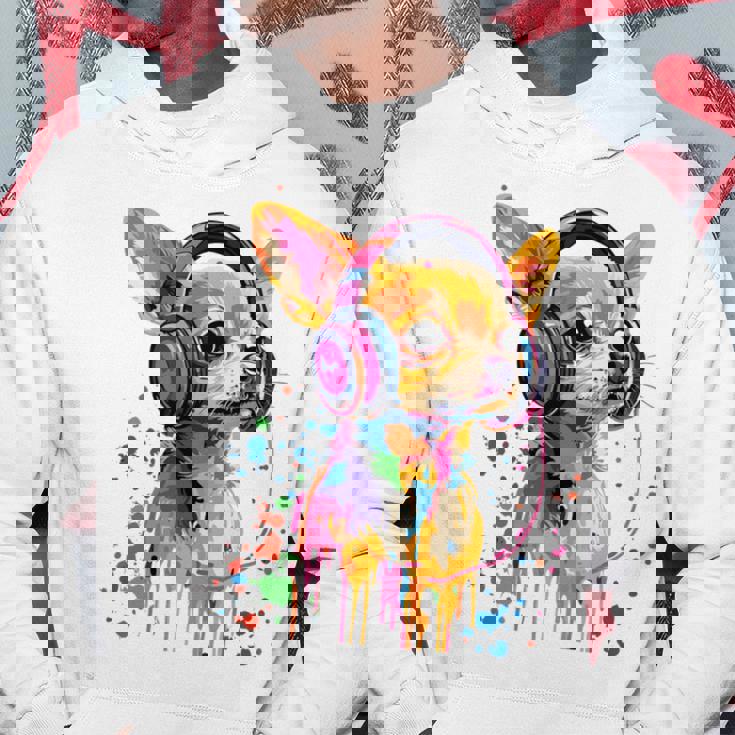 チワワの恋人 ポップアート ヘッドフォンを着て おもしろい チワワ 長袖tシャツ パーカー 面白い贈り物