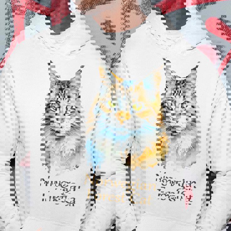 ノルウェージャンフォレストキャット 水彩画ポートレート2 パーカー 面白い贈り物