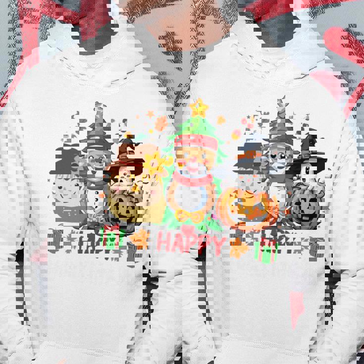 ハッピー、感謝祭、ハロウィン、メリークリスマス。 長袖tシャツ パーカー 面白い贈り物