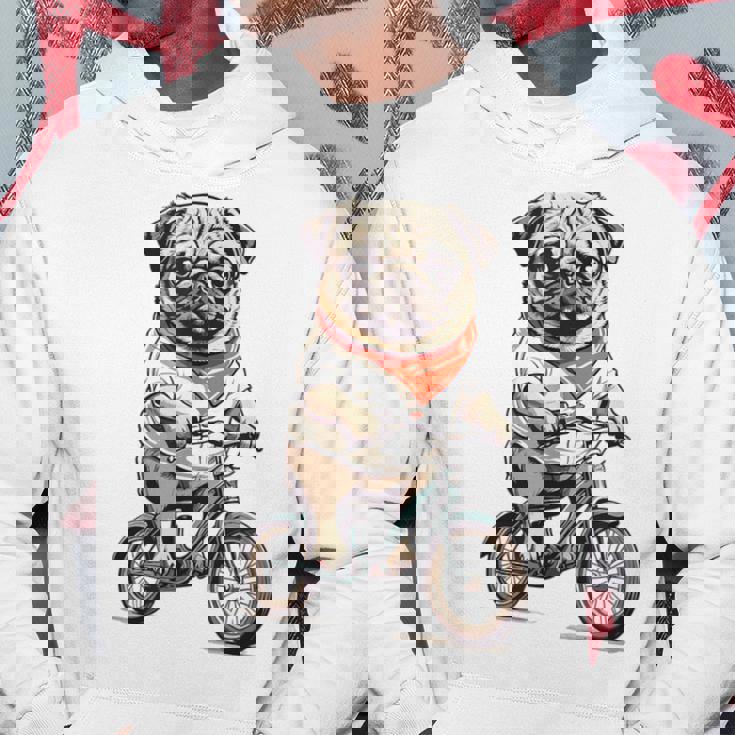 パグ いぬ イラスト パグ好き 犬好き 自転車 かわいい おもしろ レトロ かっこいい パーカー 面白い贈り物