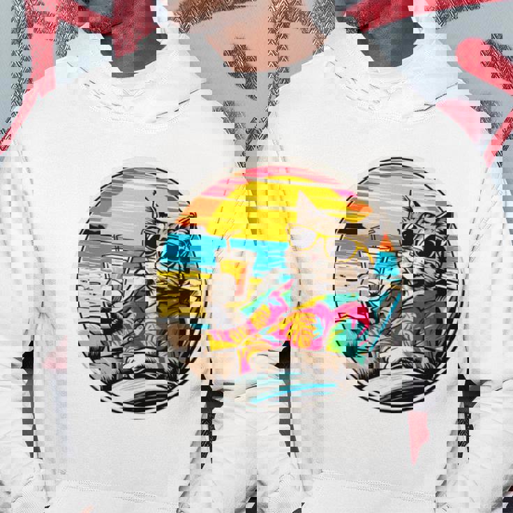 ビーチでドリンクを飲みながらリラックスできるレトロなヴィンテージクールな猫 長袖tシャツ パーカー 面白い贈り物