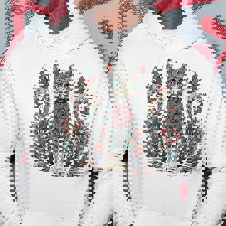 マンダラデザインのかわいい猫の曼荼羅。 長袖tシャツ パーカー 面白い贈り物