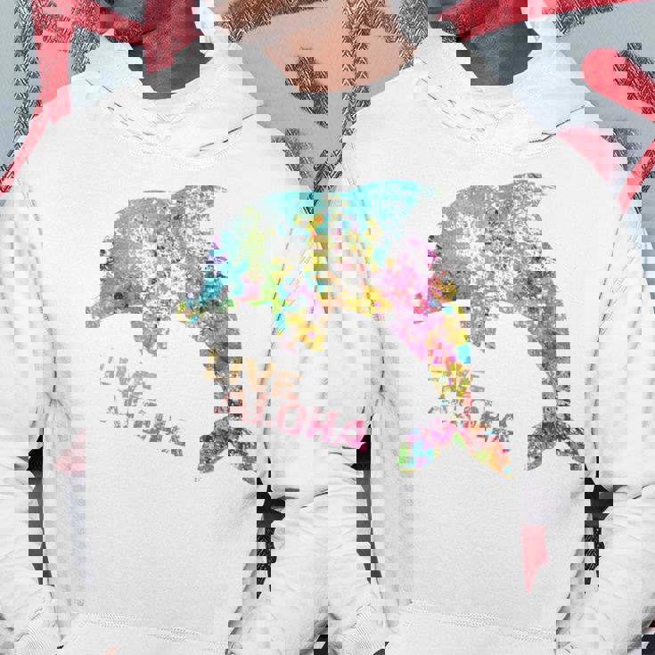 ライブ アロハ イルカ グラフィック パーカー 面白い贈り物