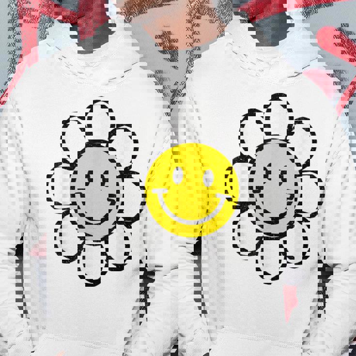 レトロ ヴィンテージ イエロー ハッピー スマイル スマイル フェイス デイジーフラワー パーカー 面白い贈り物