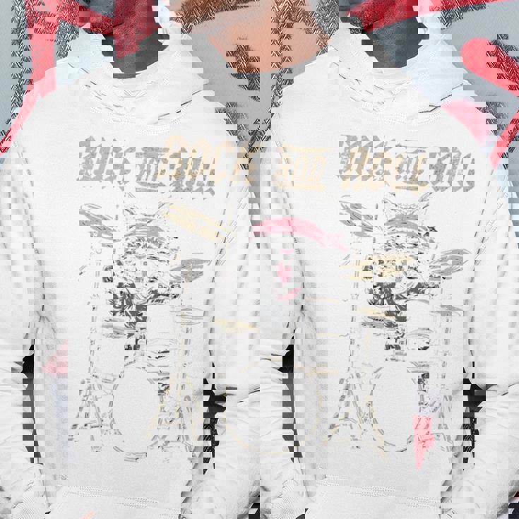 ロックンロール キャットドラム ヴィンテージ Rock Cat Drummer Art Back パーカー 面白い贈り物