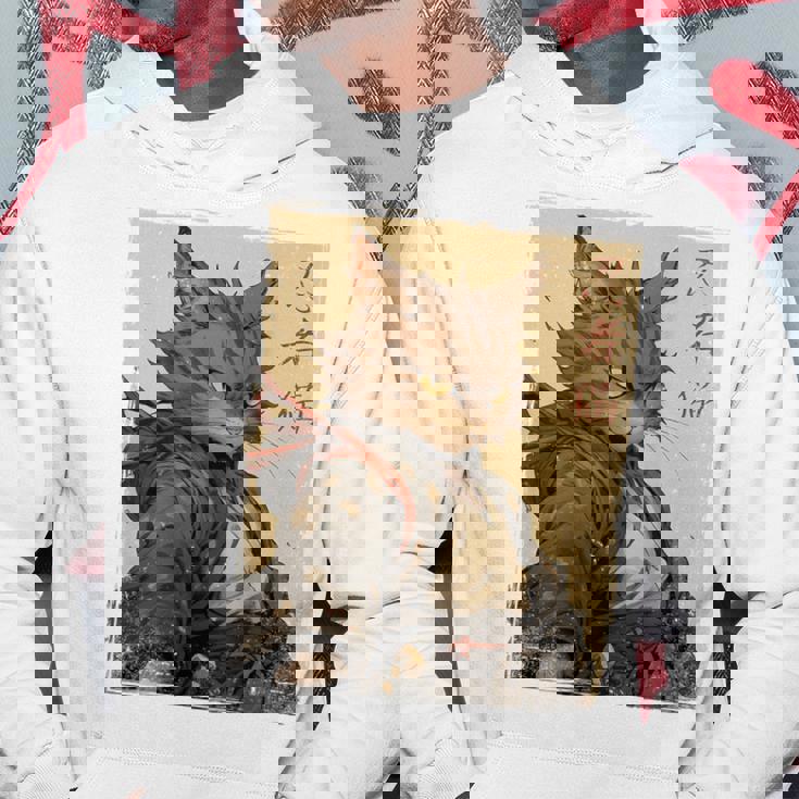 ヴィンテージ 日本の風景 侍 猫 漢字 Art Back パーカー 面白い贈り物