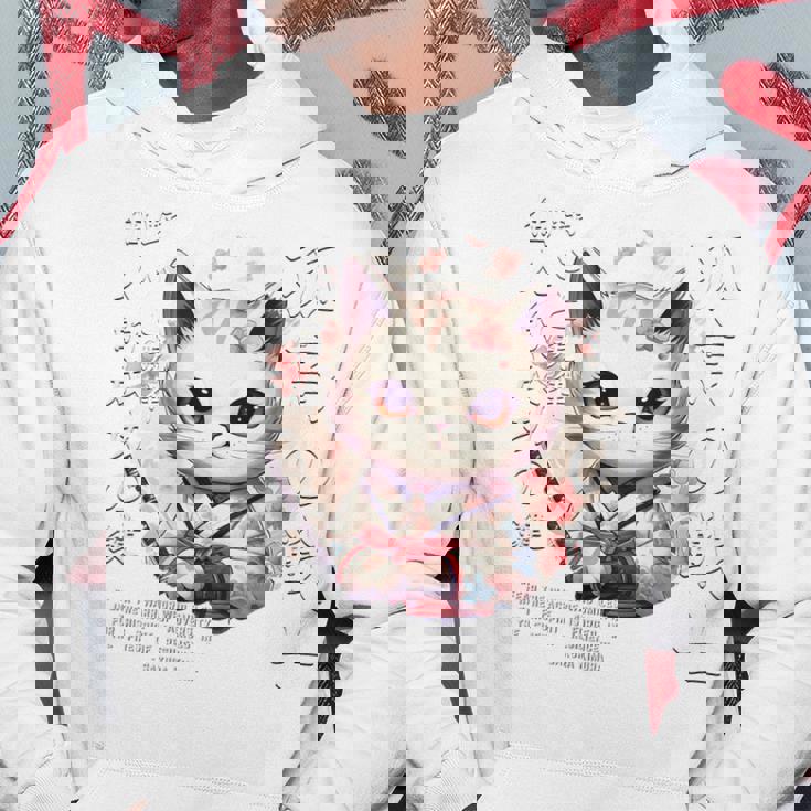 バックプリント 侍 猫戦士 日本人 忍者 キティ カワイイ パーカー 面白い贈り物