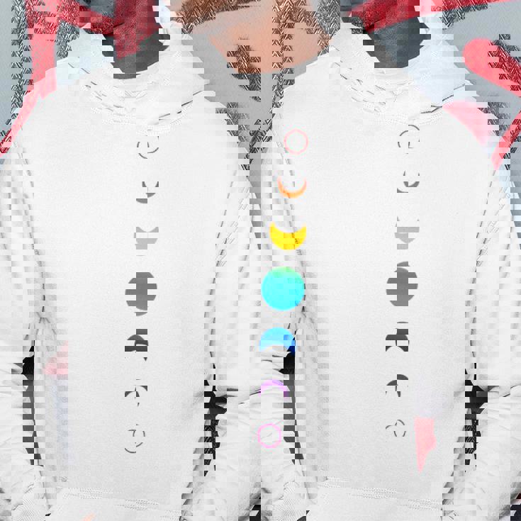 天空の月の満ち欠け バックプリント 虹の月天文学 パーカー 面白い贈り物