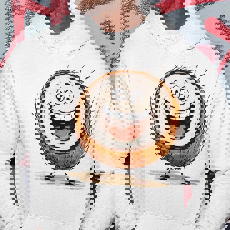 幸せな笑顔のココナッツの顔の漫画 長袖tシャツ パーカー 面白い贈り物