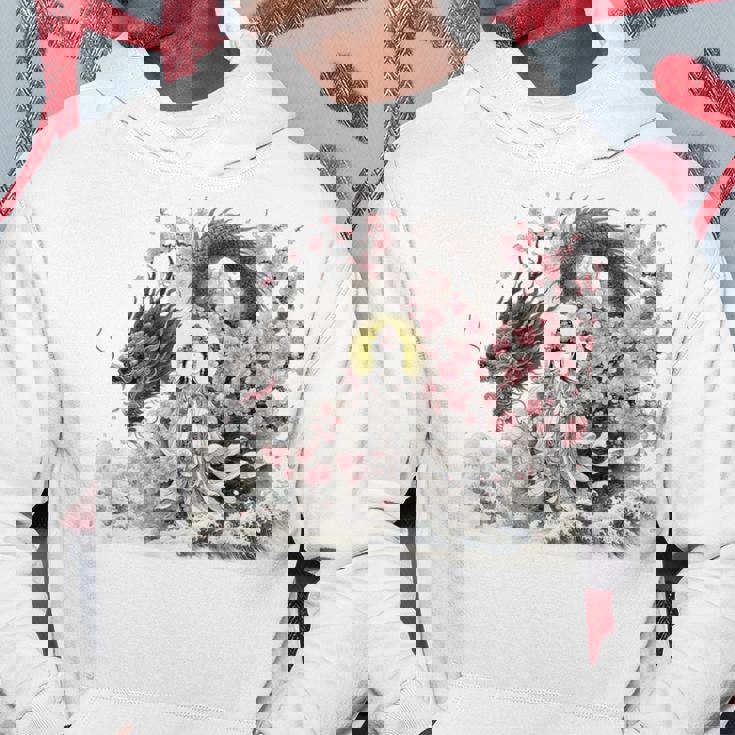 日本 浮世絵 観音菩薩 竜 桜 波 バックプリント パーカー 面白い贈り物