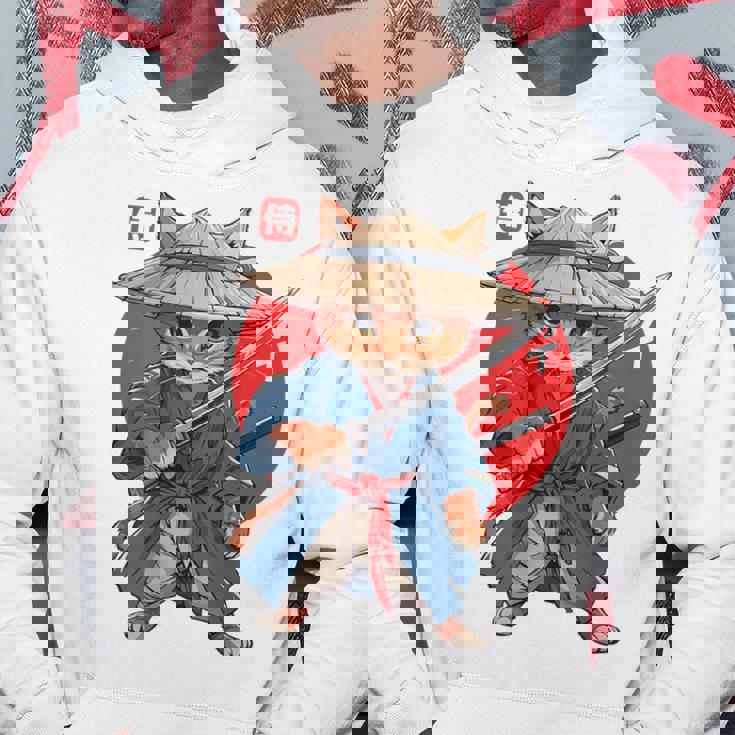 日本の侍 猫戦士 浮世侍 バックプリント パーカー 面白い贈り物